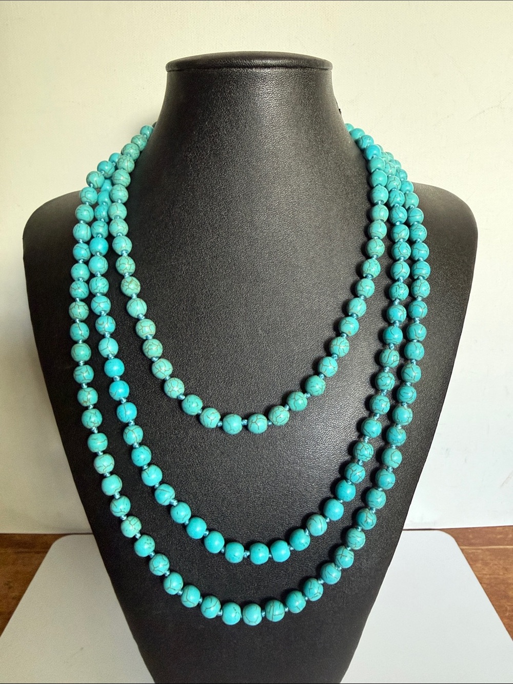 Long 68” over the head style Knotted Turquoise / Howlite Beaded Necklace